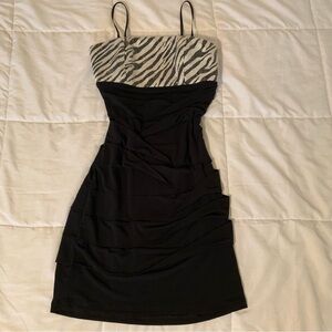 Y2K Black and Zebra Print Dress